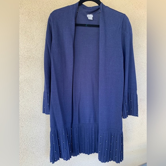 Chicos Size 2 (12-14) violet long studded cardigan with pleated accents - Picture 1 of 6
